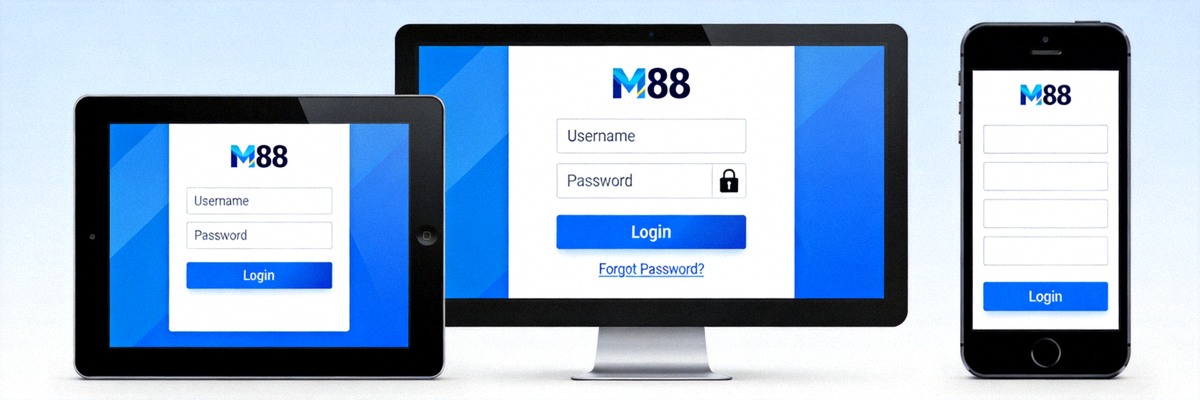 Ilustrasi antarmuka halaman login M88 yang aman dan responsif di berbagai perangkat