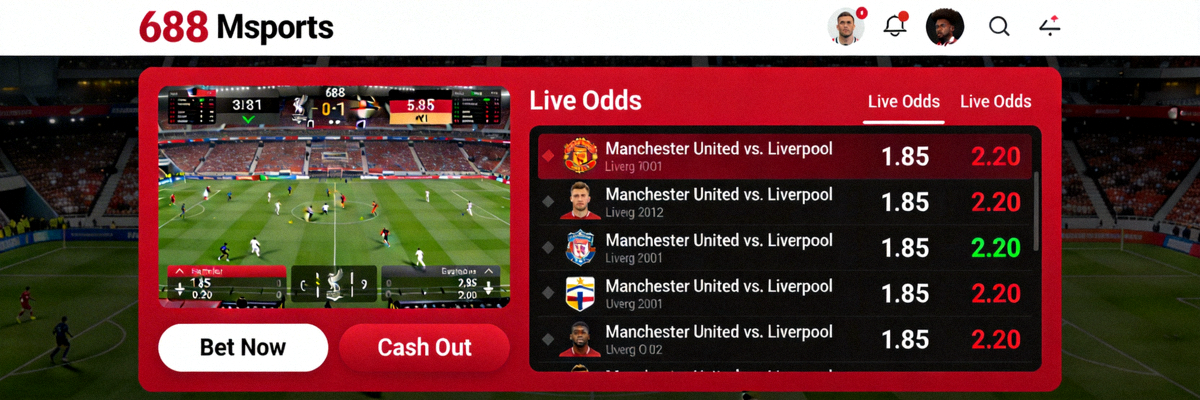 Tampilan antarmuka live betting M88 Msports dengan odds real-time