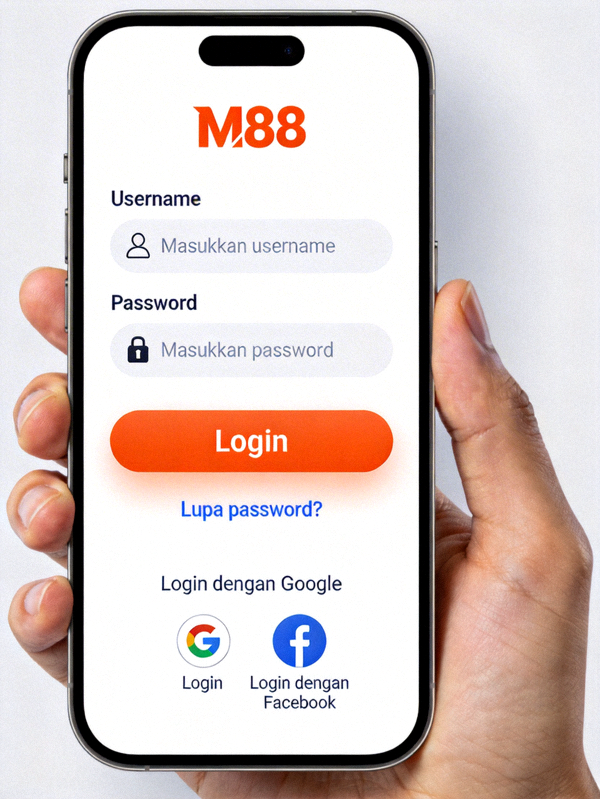 Tampilan halaman login M88 yang dioptimalkan untuk perangkat mobile smartphone