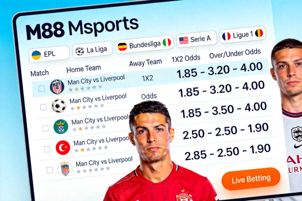 Tampilan halaman taruhan sepak bola dengan berbagai liga dan odds di M88 Msports